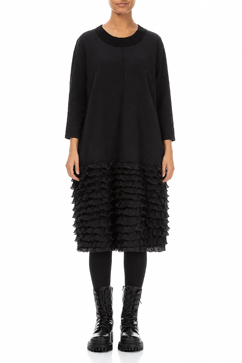 Ruffled Grey Wavy Cotton Dress