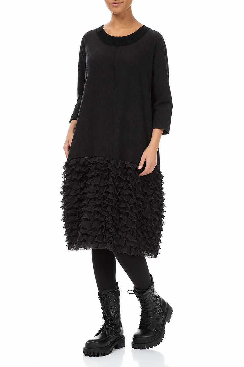Ruffled Grey Wavy Cotton Dress