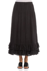 Ruffled Hem Black Gauze Linen Maxi Skirt 1