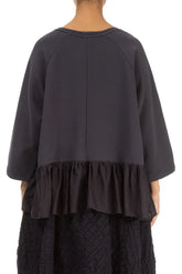 Ruffled Hem Graphite Cotton Blouse 2