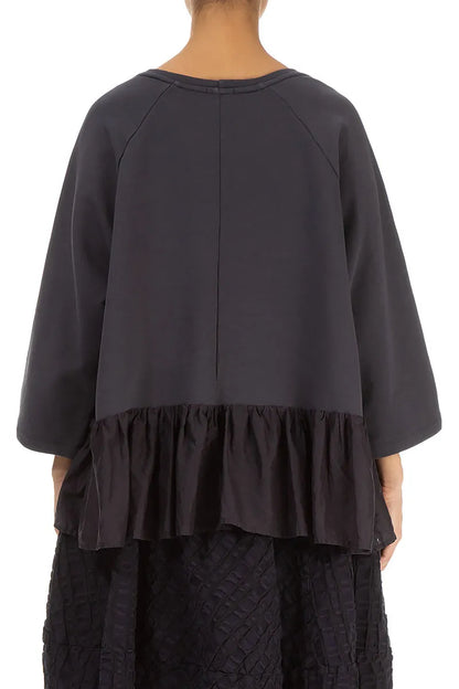 Ruffled Hem Graphite Cotton Blouse 2