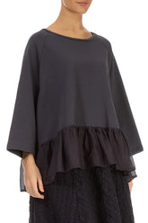 Ruffled Hem Graphite Cotton Blouse 3