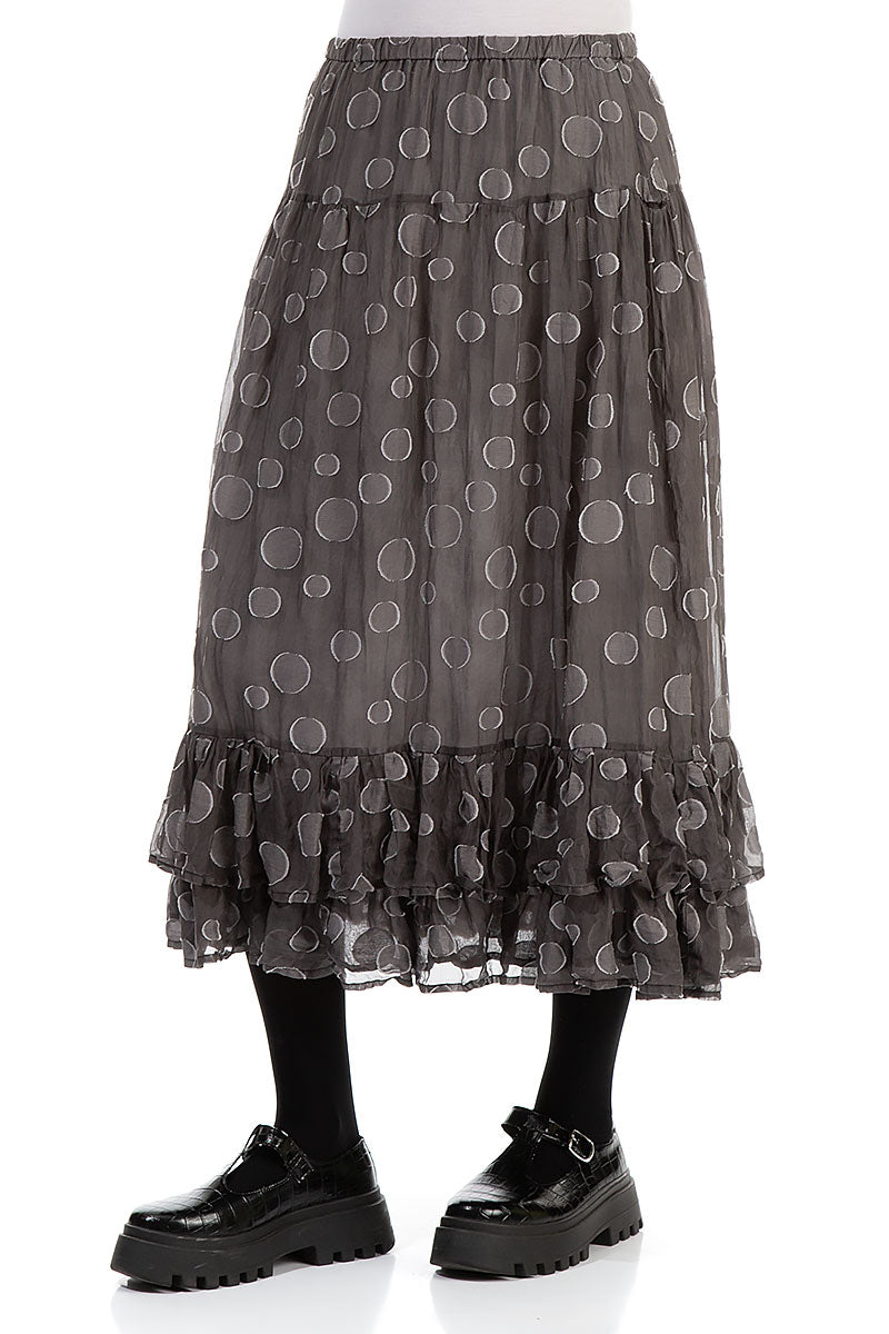 Ruffled Hem Forest Grey Bubbles Silk Skirt 3