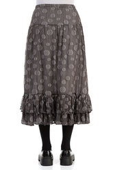 Ruffled Hem Forest Grey Bubbles Silk Skirt 2