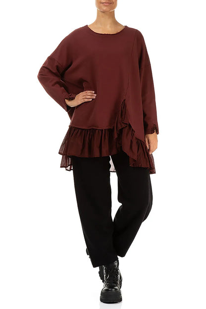 Ruffled Hem Merlot French Terry Cotton Tunic
