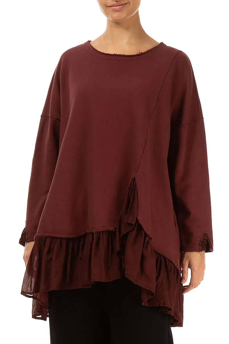 Ruffled Hem Merlot French Terry Cotton Tunic