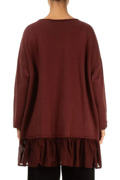 Ruffled Hem Merlot French Terry Cotton Tunic