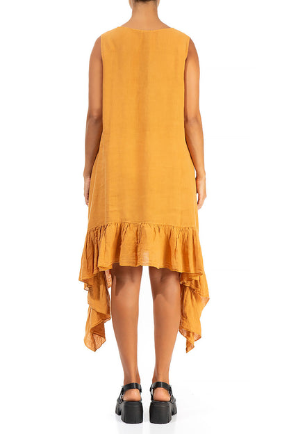 Ruffled Hem Sleeveless Amber Linen Tunic - Dress 2