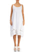 Ruffled Hem White Gauze Linen Dress 1