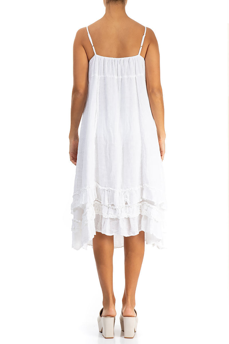 Ruffled Hem White Gauze Linen Dress 2