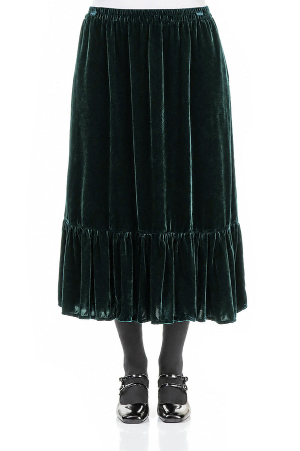 Ruffled Hemline Deep Turquoise Silk Velvet Skirt