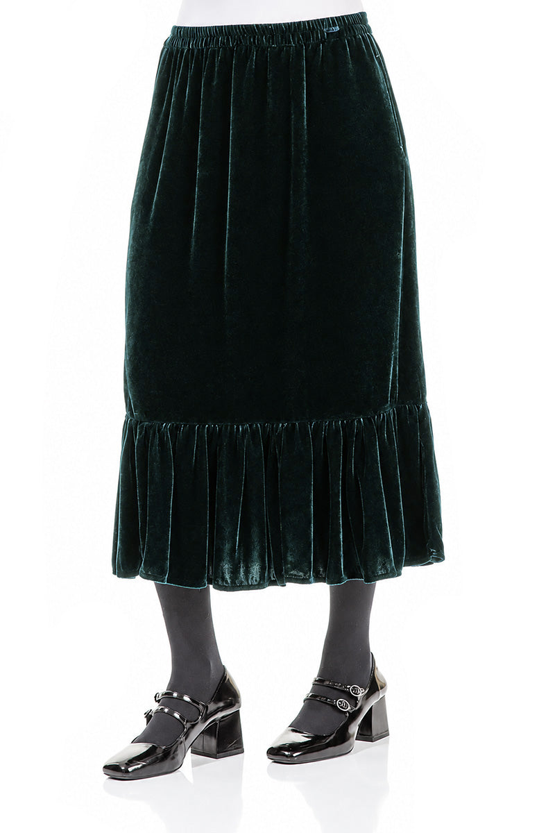 Ruffled Hemline Deep Turquoise Silk Velvet Skirt