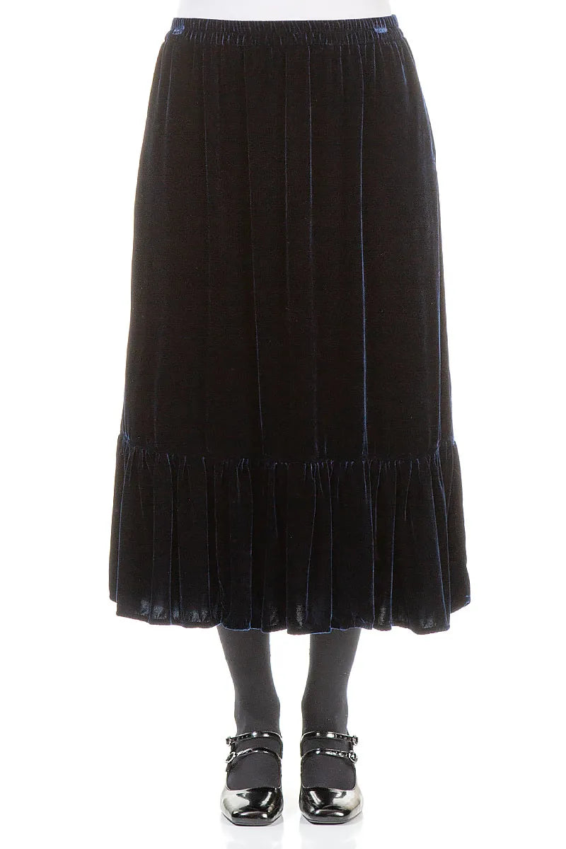 Ruffled Hemline Royal Blue Silk Velvet Skirt