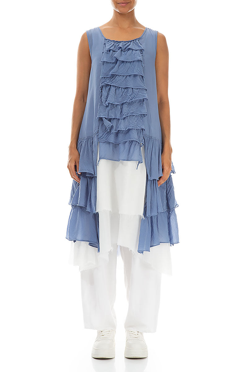 Ruffled Layered Blue Nova Silk Cotton Tunic 1