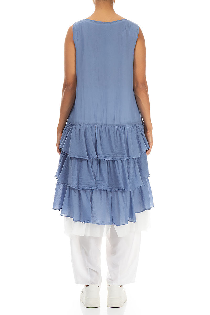 Ruffled Layered Blue Nova Silk Cotton Tunic 2