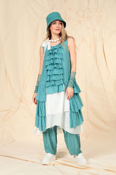 Ruffled Layered Turquoise Silk Cotton Tunic 7