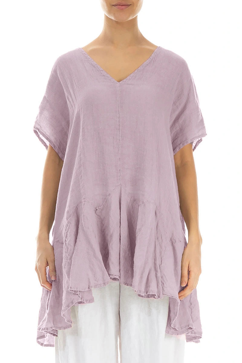 Ruffled Lilac Gauze Linen Blouse 1
