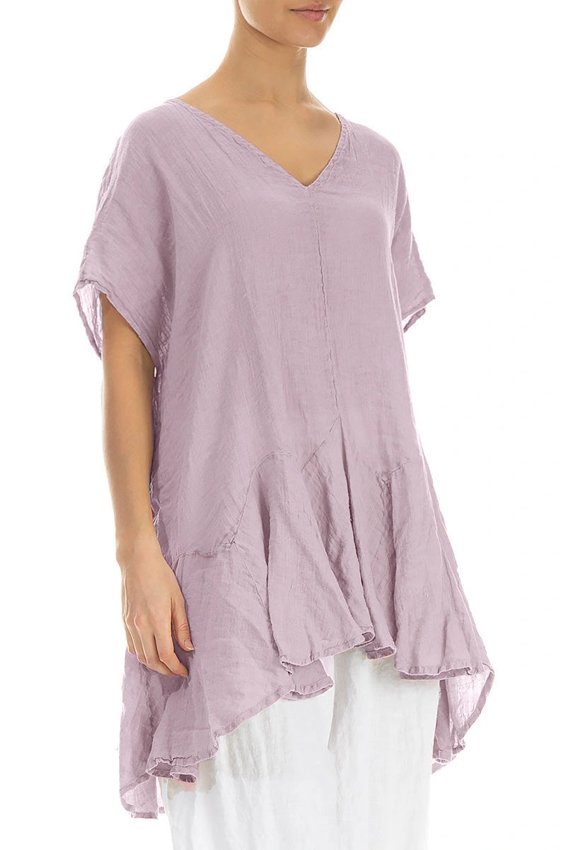Ruffled Lilac Gauze Linen Blouse 3