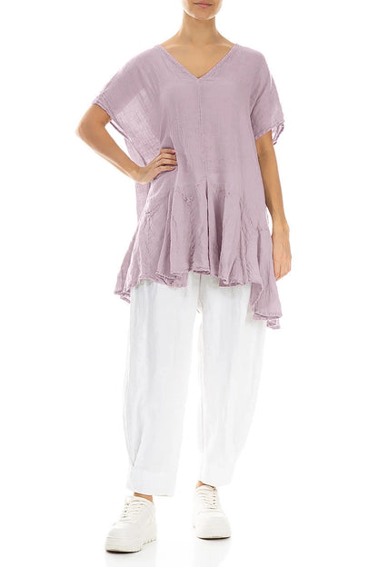 Ruffled Lilac Gauze Linen Blouse 4