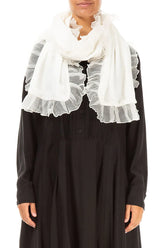 Ruffled Off White Silk Velvet Scarf 1