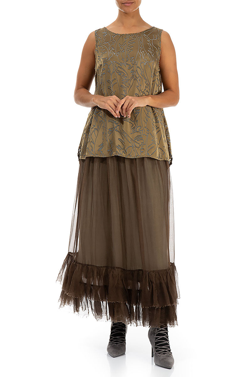 Ruffled Silver Sage Silk Chiffon Skirt 4