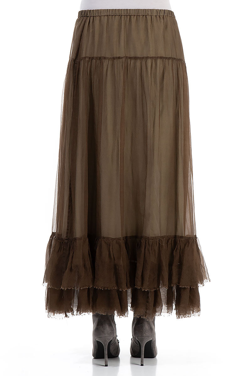 Ruffled Silver Sage Silk Chiffon Skirt 2