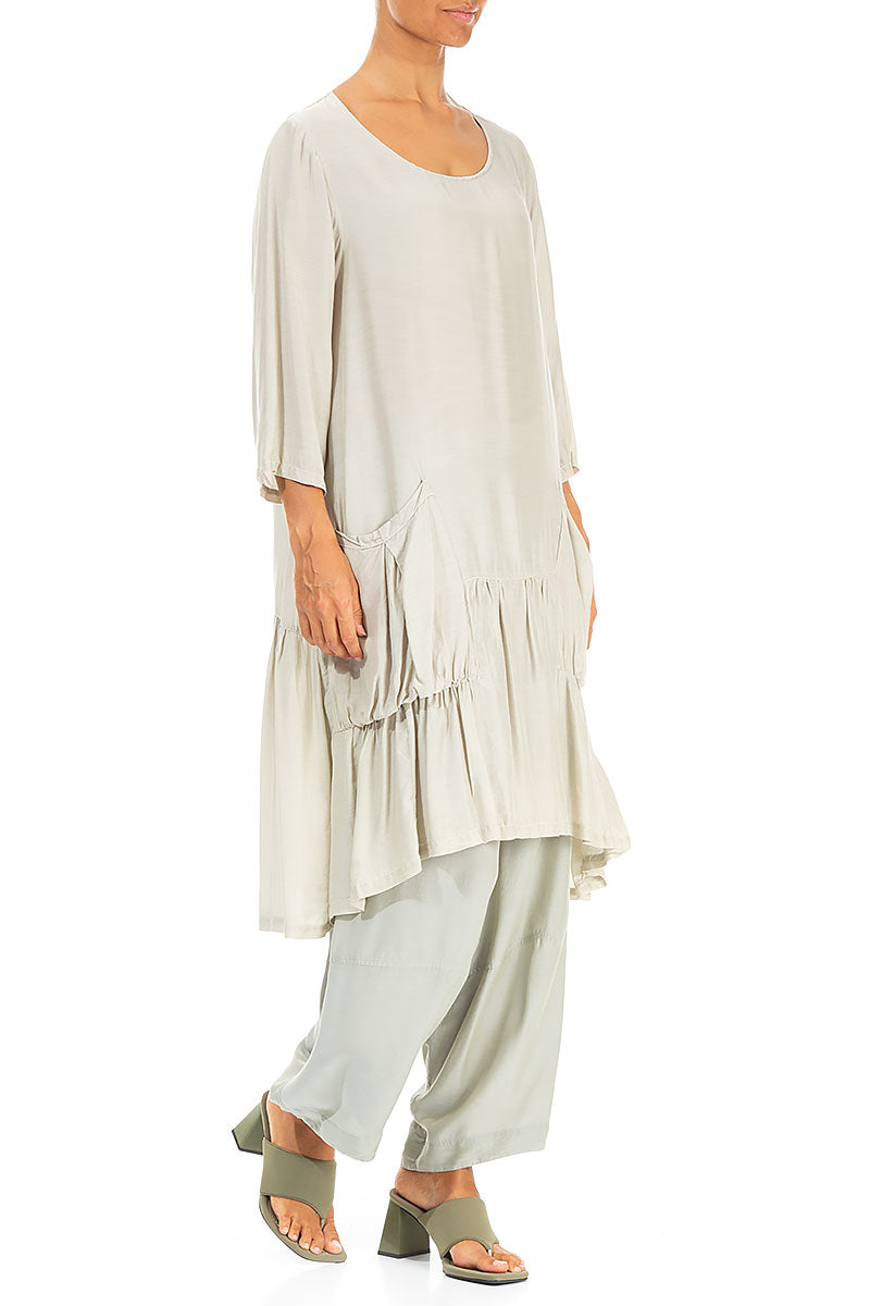 Flared Taupe Silk Bamboo Tunic Dress 4