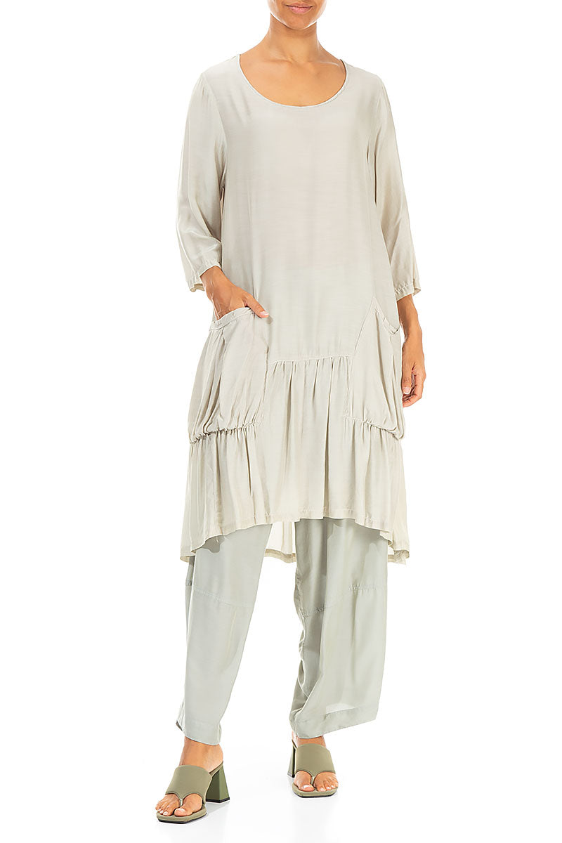 Flared Taupe Silk Bamboo Tunic Dress 3