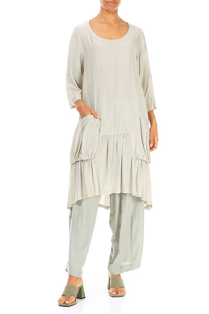 Flared Taupe Silk Bamboo Tunic Dress 3