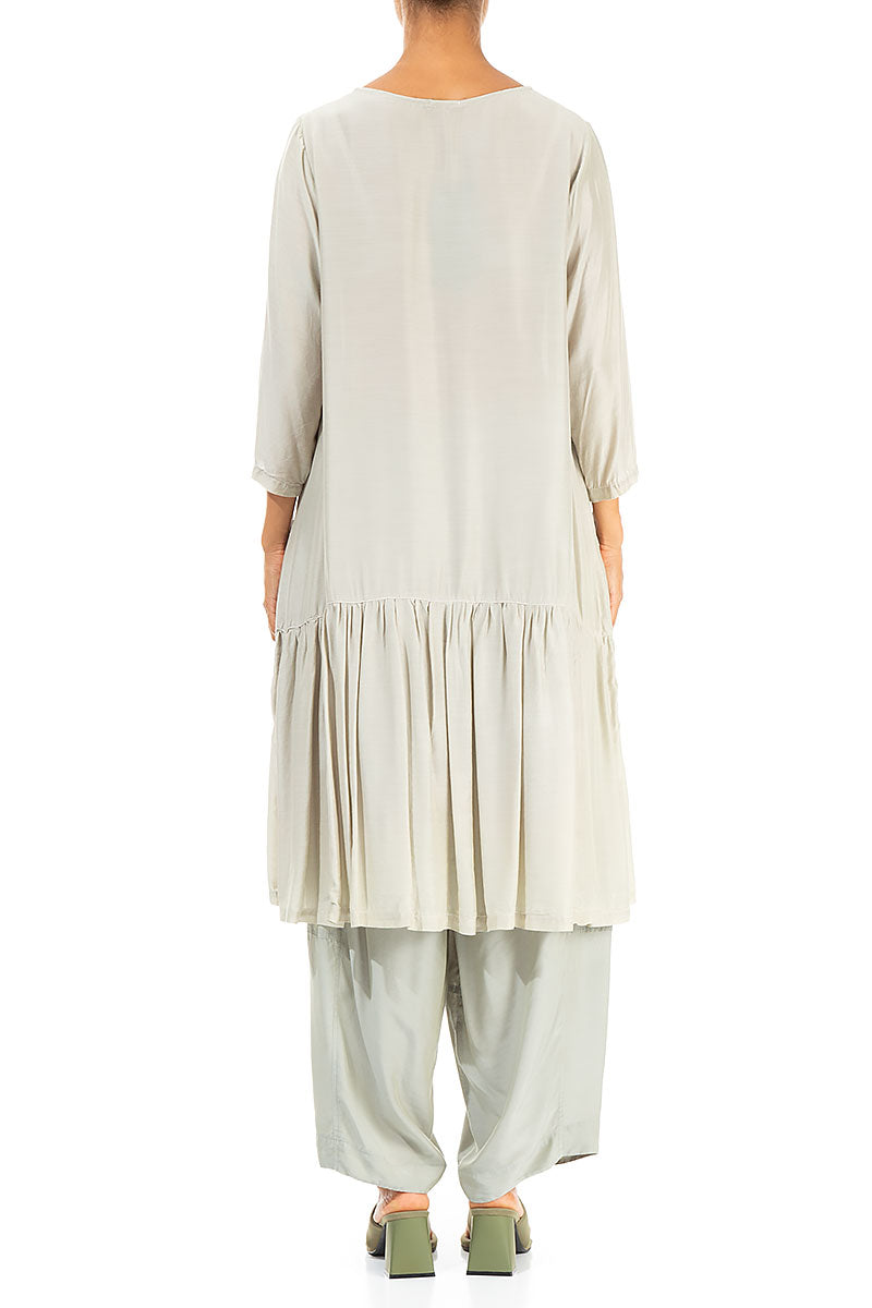 Flared Taupe Silk Bamboo Tunic Dress 2
