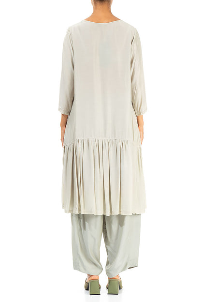 Flared Taupe Silk Bamboo Tunic Dress 2