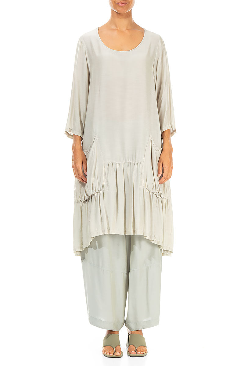 Flared Taupe Silk Bamboo Tunic Dress 1