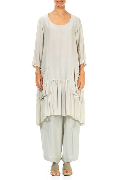 Flared Taupe Silk Bamboo Tunic Dress 1