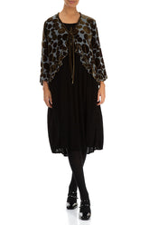 Ruffled Tie-Up Devoré Bubbles Golden Sage Silk Velvet Jacket 5