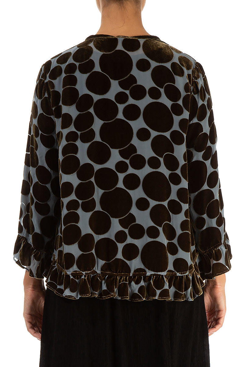 Ruffled Tie-Up Devoré Bubbles Golden Sage Silk Velvet Jacket 3