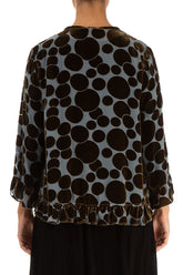 Ruffled Tie-Up Devoré Bubbles Golden Sage Silk Velvet Jacket 3