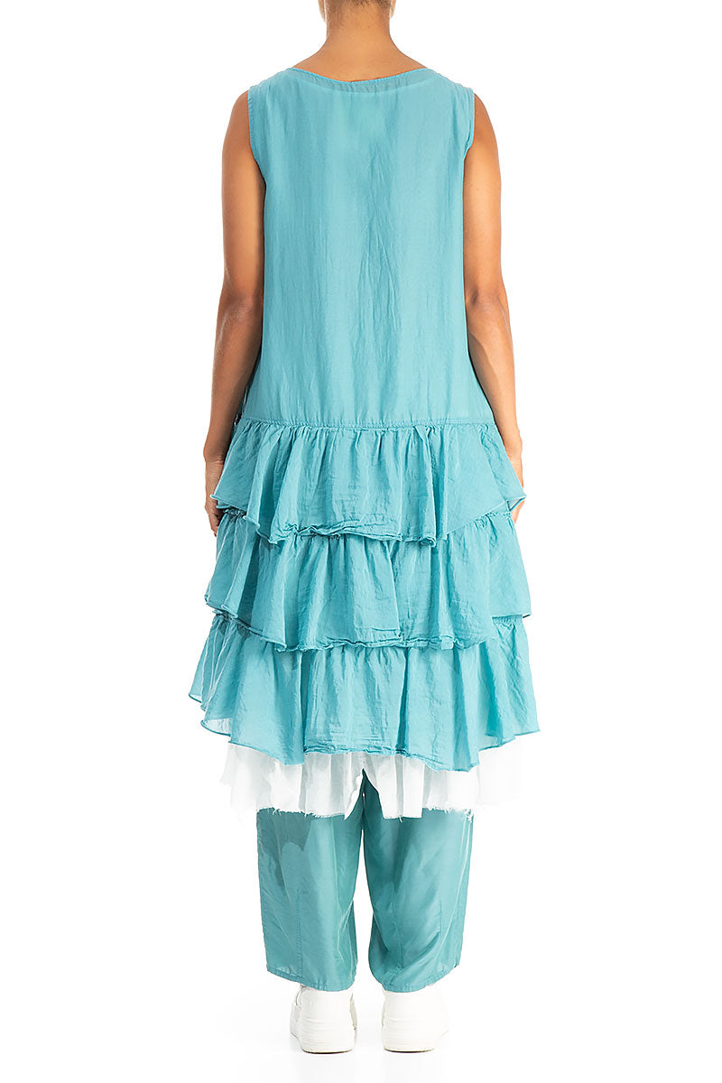 Ruffled Layered Turquoise Silk Cotton Tunic 2