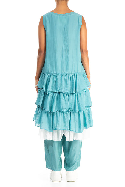 Ruffled Layered Turquoise Silk Cotton Tunic 2