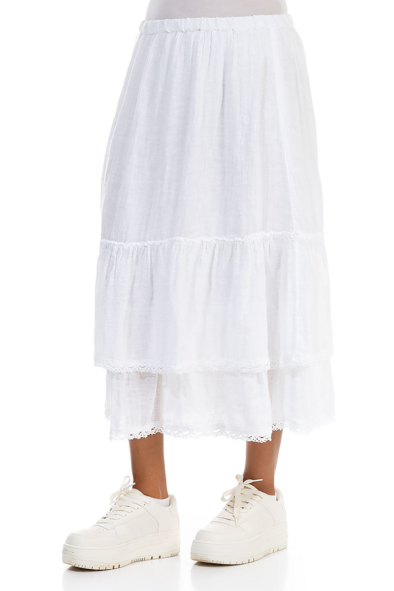 Ruffled White Gauze Linen Skirt 3
