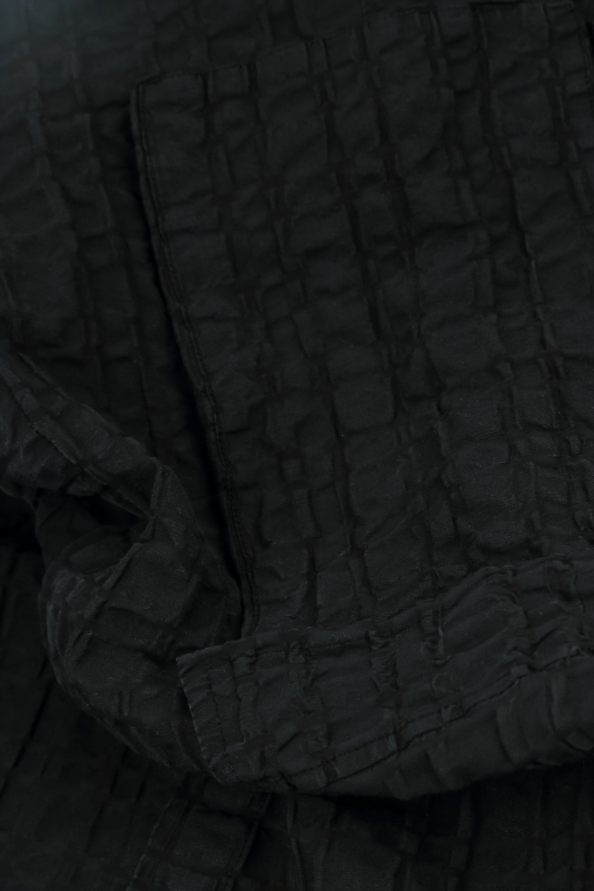 Flared Black Checkered Linen Cotton Jacket
