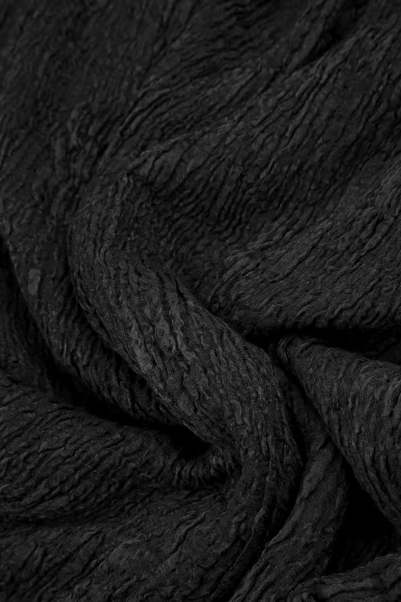 Wide Black Textured Silk Linen Trousers