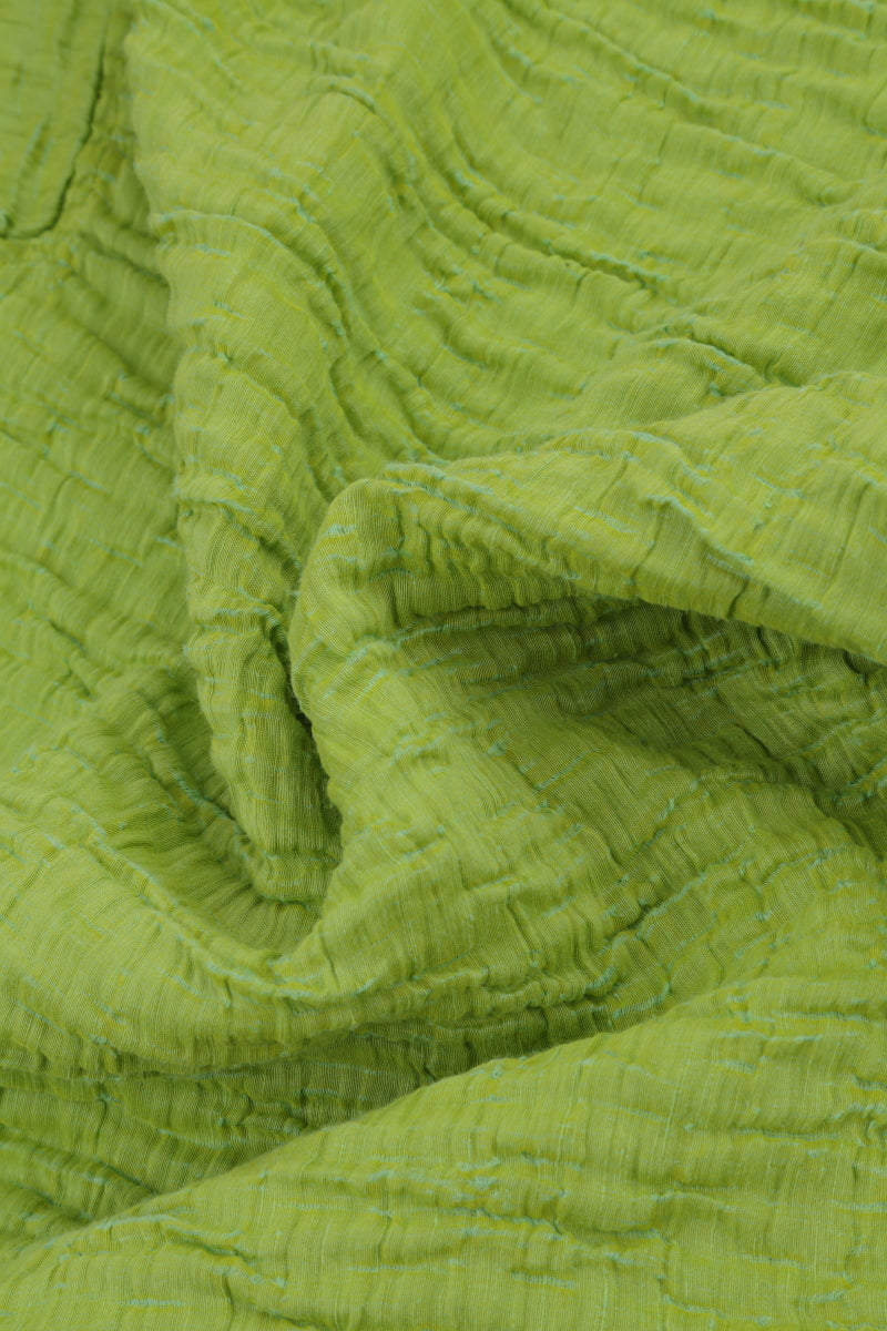 Cowl Neck Crinkled Lime Silk Blouse 5