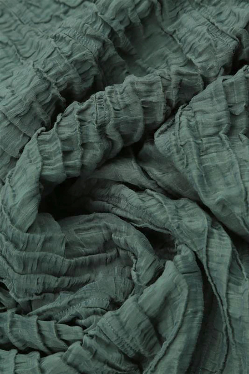 Flared Crinkled Sage Silk Shirt