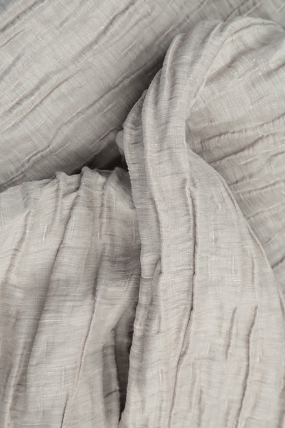 Short Sleeves Crinkled Beige Silk Linen Tunic Dress 5