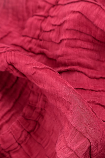 Tunique évasée en Soie et Lin Rouge rubis Froissé