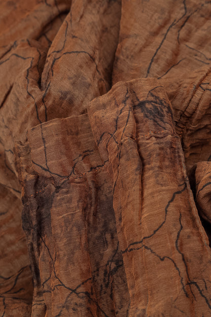 Bluse aus Leinen mit Seitentaschen, knitterig, gealtert, kupfermarmorfarben, Seide, Leinenstoff