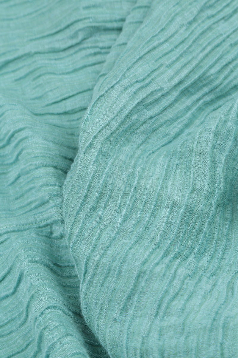 Short Sleeves Cowl Neck Mint Crinkled Silk Linen Dress 5