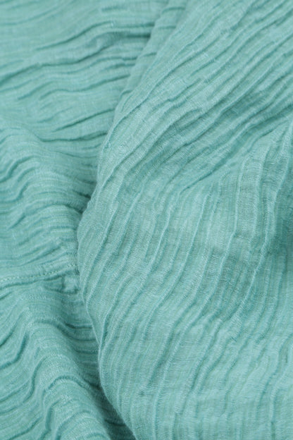 Short Sleeves Cowl Neck Mint Crinkled Silk Linen Dress 5