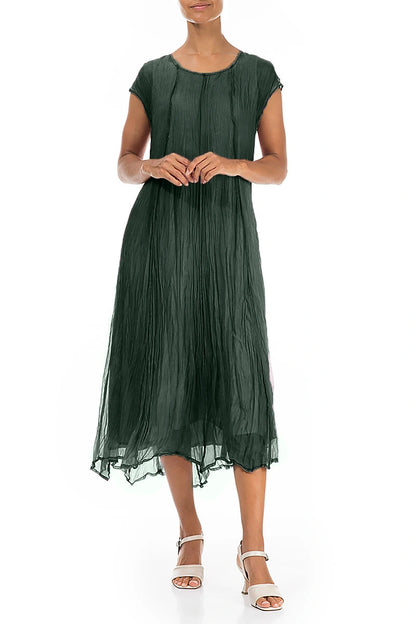 Sage Crumpled Silk Chiffon Dress 4