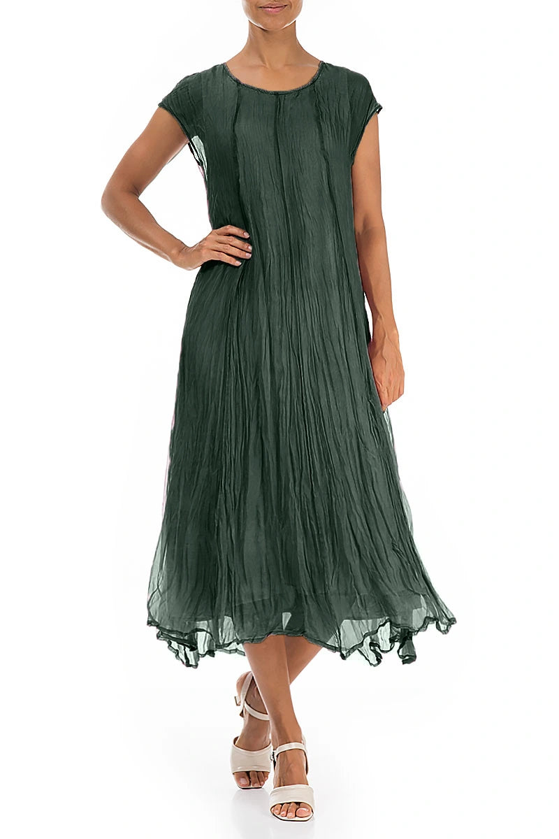 Sage Crumpled Silk Chiffon Dress 5
